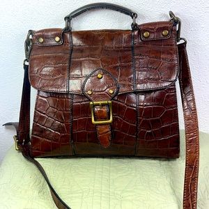FOSSIL Cherrywood Croc Print Leather Satchel Bag